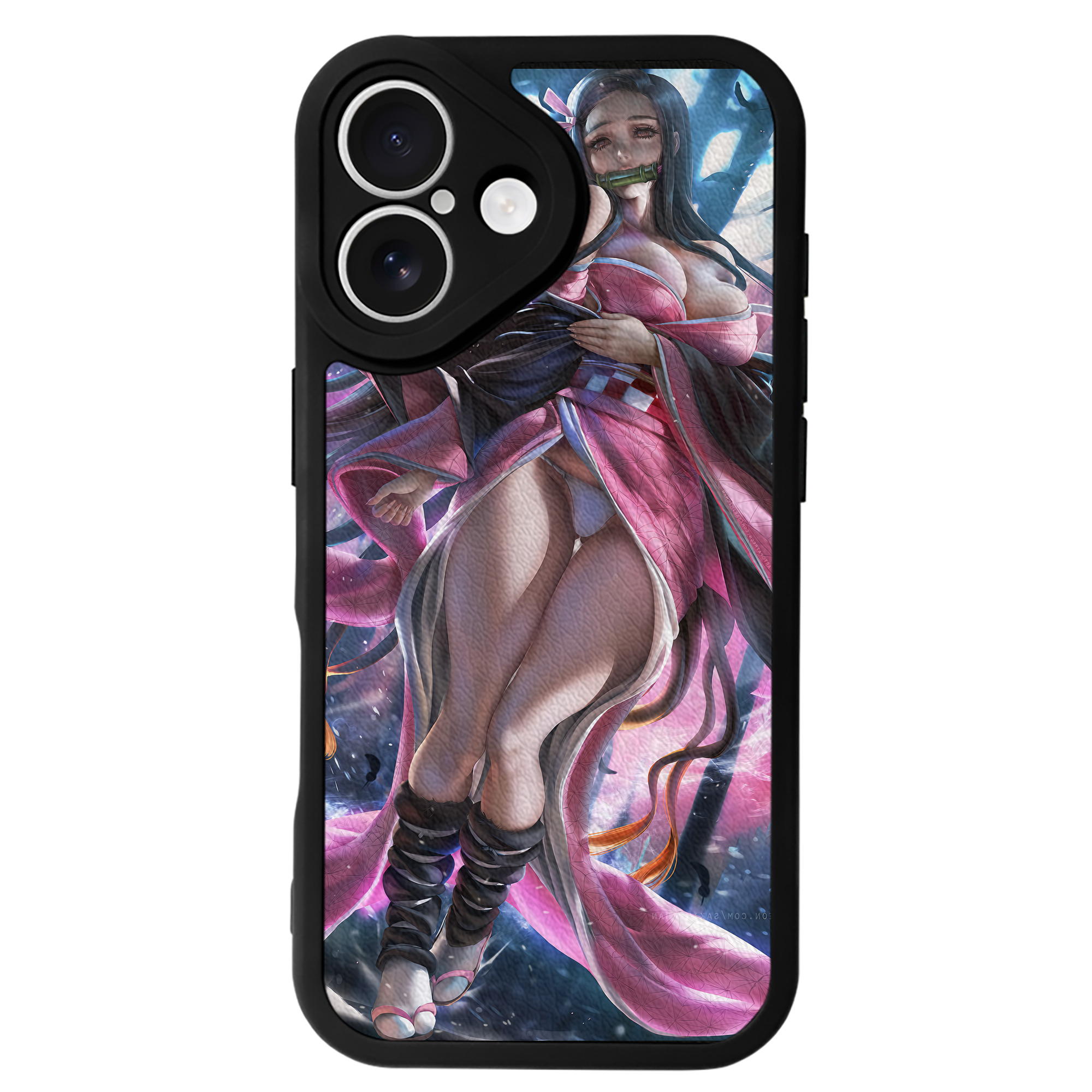 （画像用） 鬼滅の刃（きめつのやいば）竈門 禰󠄀豆子／かまど ねずこ Kamado Nezuko 【iPhone 16シリーズ対応】シリコンスマホケース（レザー調） 材質：シリコン